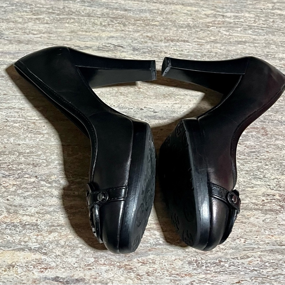 Tory Burch Austin Dark Brown Calista Logo Cone Heels with Signature Medallion - Picture 12 of 17